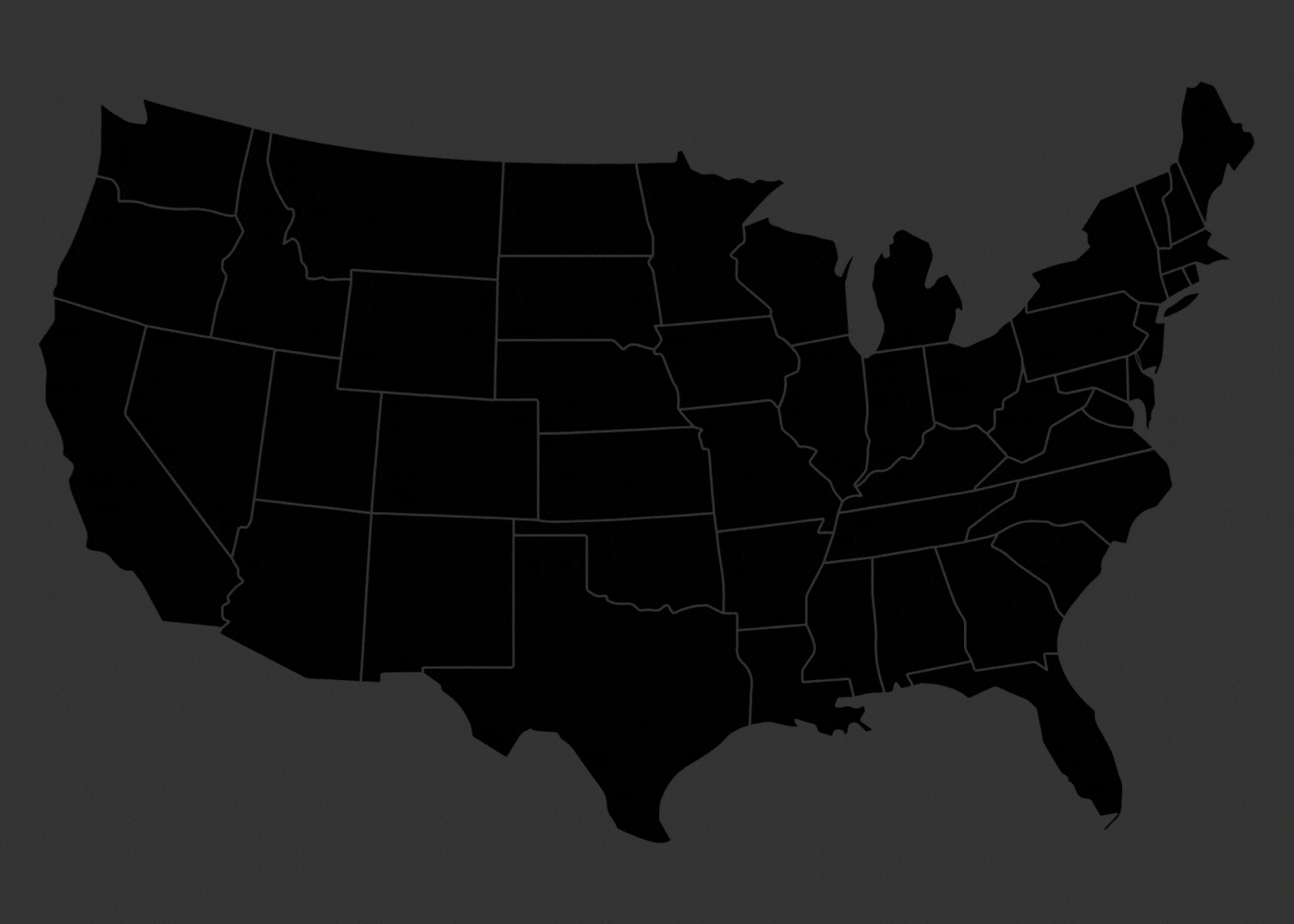 A black map of the United States on a dark background with green dots indicating Cracked Media Ventures' historical sports broadcasting coverage.