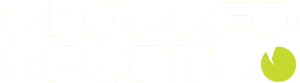 Cracked sports logo in white and lime green