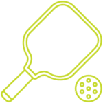 Pickleball paddle and ball icon in neon green outline