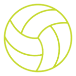Neon green outline of a volleyball icon